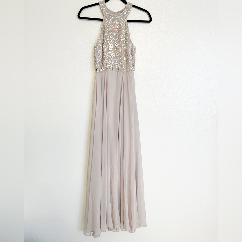 ASOS Dusty Grey with Purple Tint Halter Dress Embellished with Rhinestones Sz 4